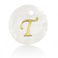 Shell pendant 15mm letter T Gold-White